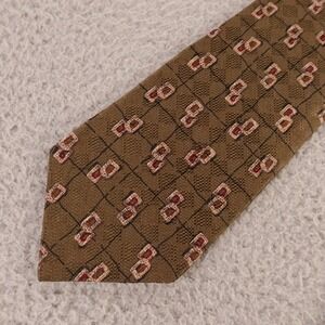 LT Designs Tie Brown Abstract Shapes 100% Silk Hand Made‎ in USA 3.75"